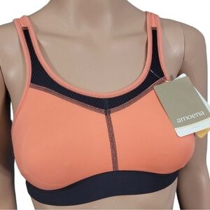 Amoena Bra Size 32A Orange Gray Pocketed Power SB Sports Bra Vented  Wirefee
